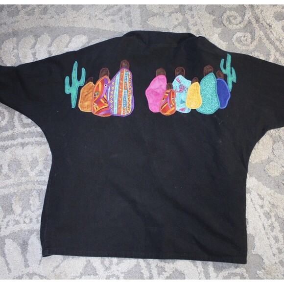Alfredos Wife Black Cardigan Style Embroidered Western Themed Cactus Whimsical - Picture 1 of 8